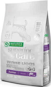 Nature's Protection Superior Care White Dogs Grain Free Junior All Breeds 1,5 кг сухий беззерновий корм для цуценят всіх порід з білим забарвленням шерсті NPSC45671 фото