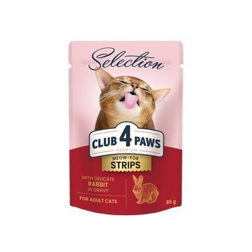 CLUB 4 PAWS PREMIUM (Смужки з кроликом в соусі) Повнораціонний консервований корм для дорослих котів. 85 г B5631901 фото