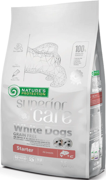 Nature's Protection Superior Care White Dogs Grain Free Starter All Breeds 1,5 кг сухий беззерновий корм для цуценят (стартер) всіх порід з білим забарвленням NPSC45669 фото