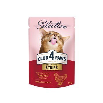 CLUB 4 PAWS PREMIUM (Смужки з куркою в соусі) повнораіонний консервований корм для дорослих котів. 85 г B5631801 фото
