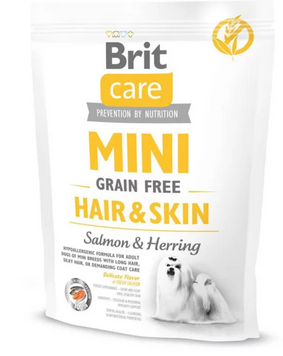 Brit Care Mini GF Hair & Skin Сухий корм лосось та оселедець для собак мініатюрних порід, шерсть яких вимагає додаткового догляду 400 г 170783/0237 фото