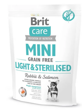 Brit Care Mini GF Light & Sterilised Сухий корм лосось та кролик для собак мініатюрних порід із надмірною вагою або стерилізованих 400 г 170786/1074 фото