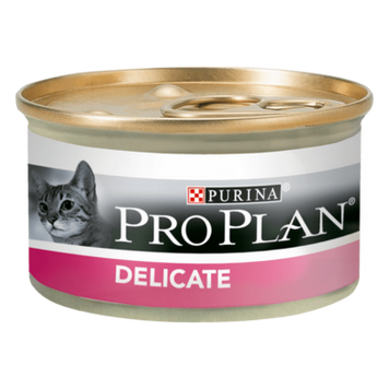 PRO PLAN&reg; DELICATE. Консервований порційний повнораціонний корм для дорослих котів з чутливою системою травлення. Паштет з індичкою. 85 г. 12458899 фото
