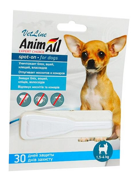 AnimAll VetLine spot-on краплі для собак від 1,5-4 кг 1 піпетка 0,8м 60 881 фото