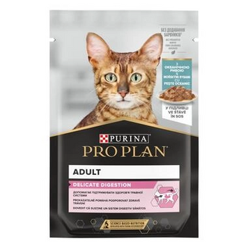 PRO PLAN&reg;. Консервований порційний повнораціонний корм для дорослих котів з чутливим травленням, з океанічною рибою. Шматочки у підливці. 85 г. 12512902 фото