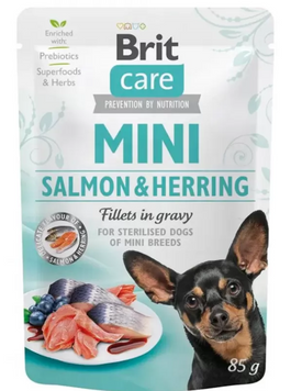 Brit Care Mini pouch Вологий корм для собак філе лосось та оселедець в соусі 85 г 100914/100219/4449 фото