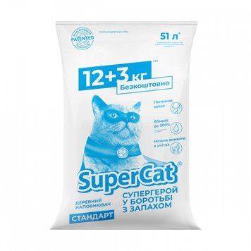 Super Cat Стандарт Деревний наповнювач для котячих туалетів 12+3 кг 005159 фото