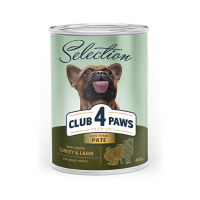 CLUB 4 PAWS PREMIUM (Паштет з індичкою і ягням) повнораціонний консерований корм для дорослих собак. 400 г