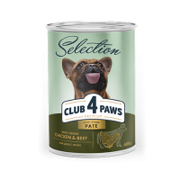CLUB 4 PAWS PREMIUM (Паштет з куркою і яловичиною) повнораціонний консервований корм для дорослих собак. 400 г