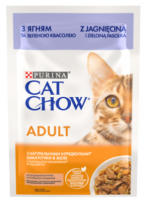 Cat Chow Консервований порційний повнораціонний корм для дорослих котів, з ягням та зеленою квасолею, ніжні шматочки в желе 85 г