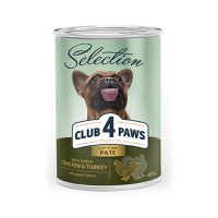 CLUB 4 PAWS PREMIUM (Паштет з куркою і індичкою) повнораціонний консервований корм для дорослих собак. 400 г