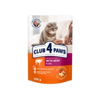 CLUB 4 PAWS PREMIUM(З яловичиною в желе) консервований корм для дорослих котів. 100 г