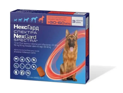 НЕКСГАРД СПЕКТРА 30-60 кг  (ХL) від бліх, кліщів та гельмінтів (упаковка 3 табл.)