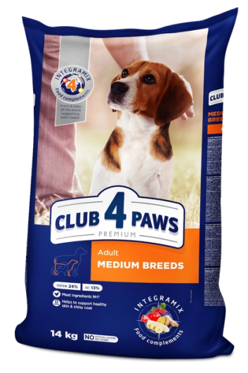 CLUB 4 PAWS PREMIUM Для дорослих собак середніх порід, 14 кг