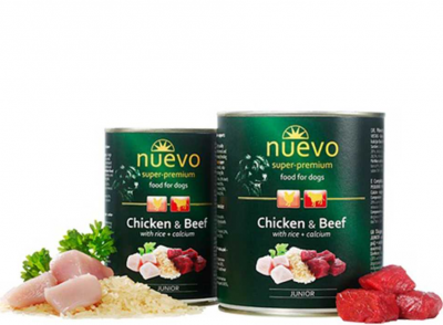 Nuevo Junior корм консерви з куркою, яловичиною та рисом + кальцій, для цуценят 800 г